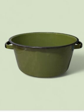 Vintage Avocado Green Enamelware Pot – Rustic Farmhouse Decor (No Lid)